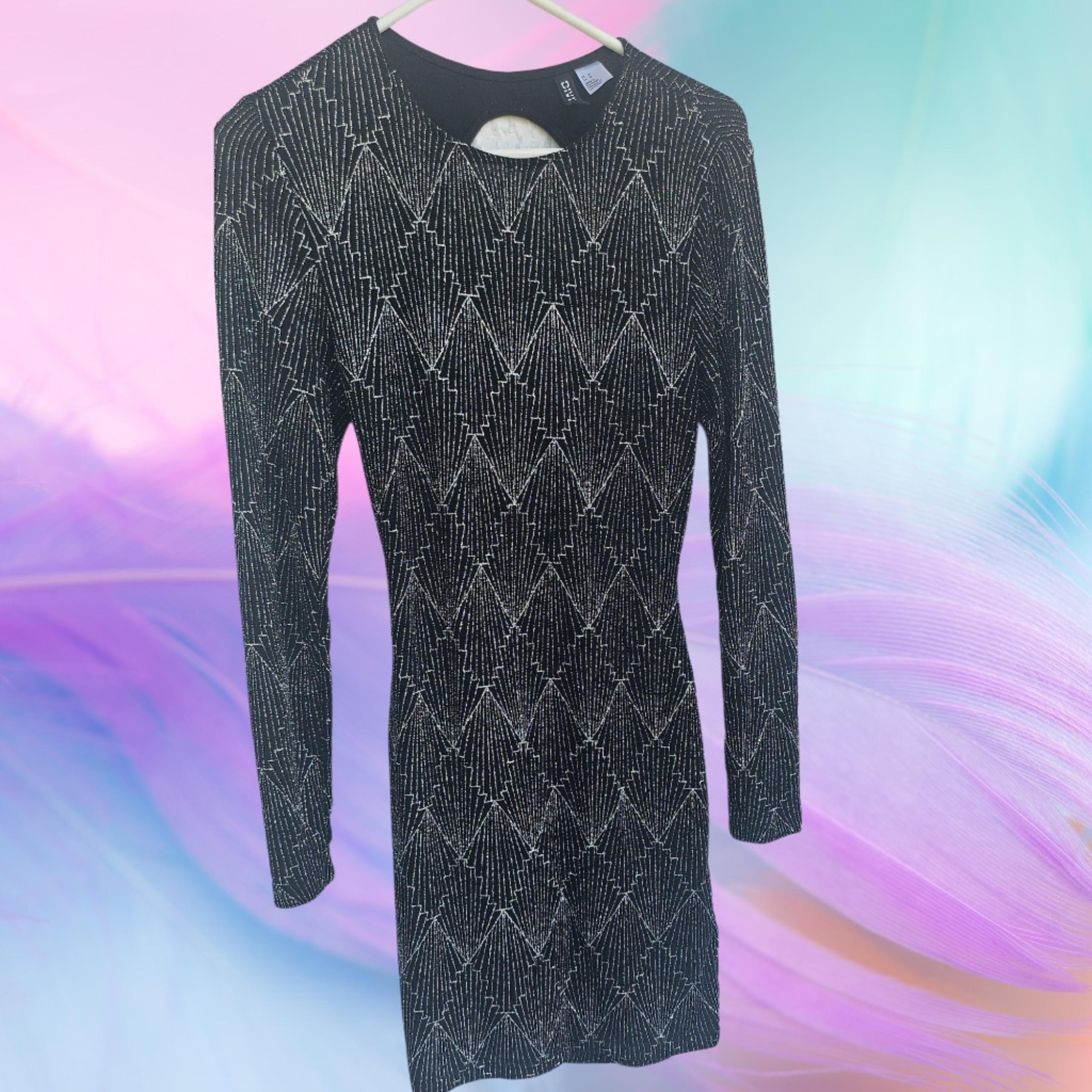 Women's H&M Divided Dress M Black Silver shimmer art deco pattern