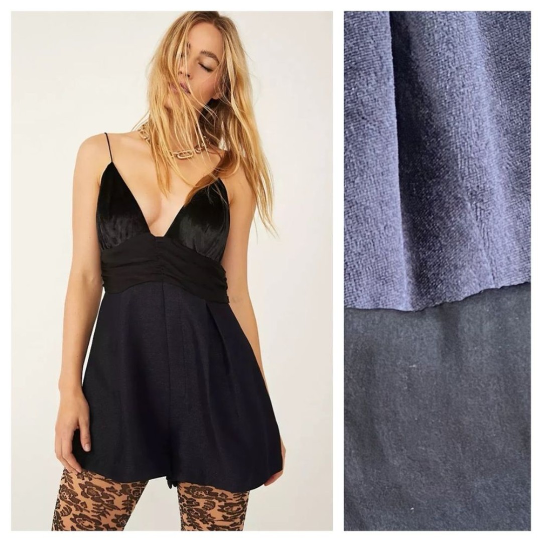Free People Black Blue Sylkie Romper