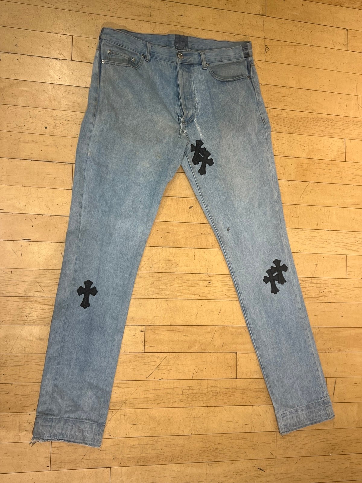 Chrome Hearts Jeans Black Crosses HEAVILY REPAIRED
