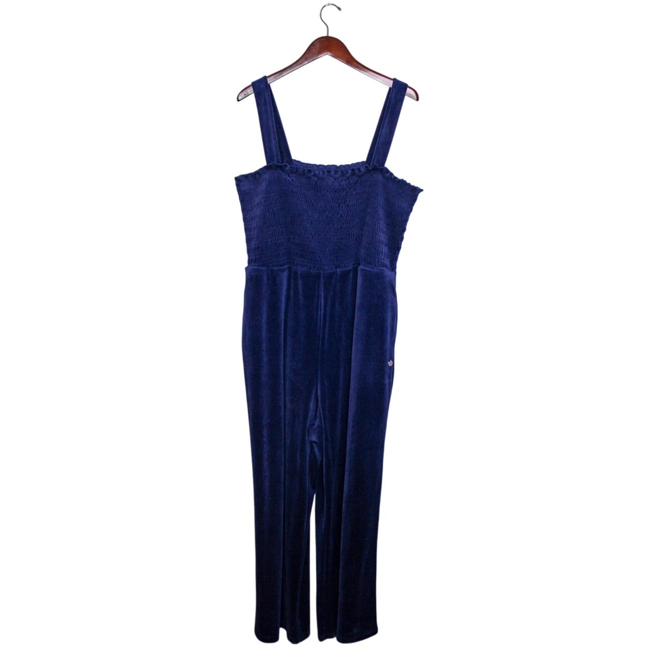 Juicy By Juicy Couture Blue Velour Jumpsuit Pantsuit Smocked Top 2X