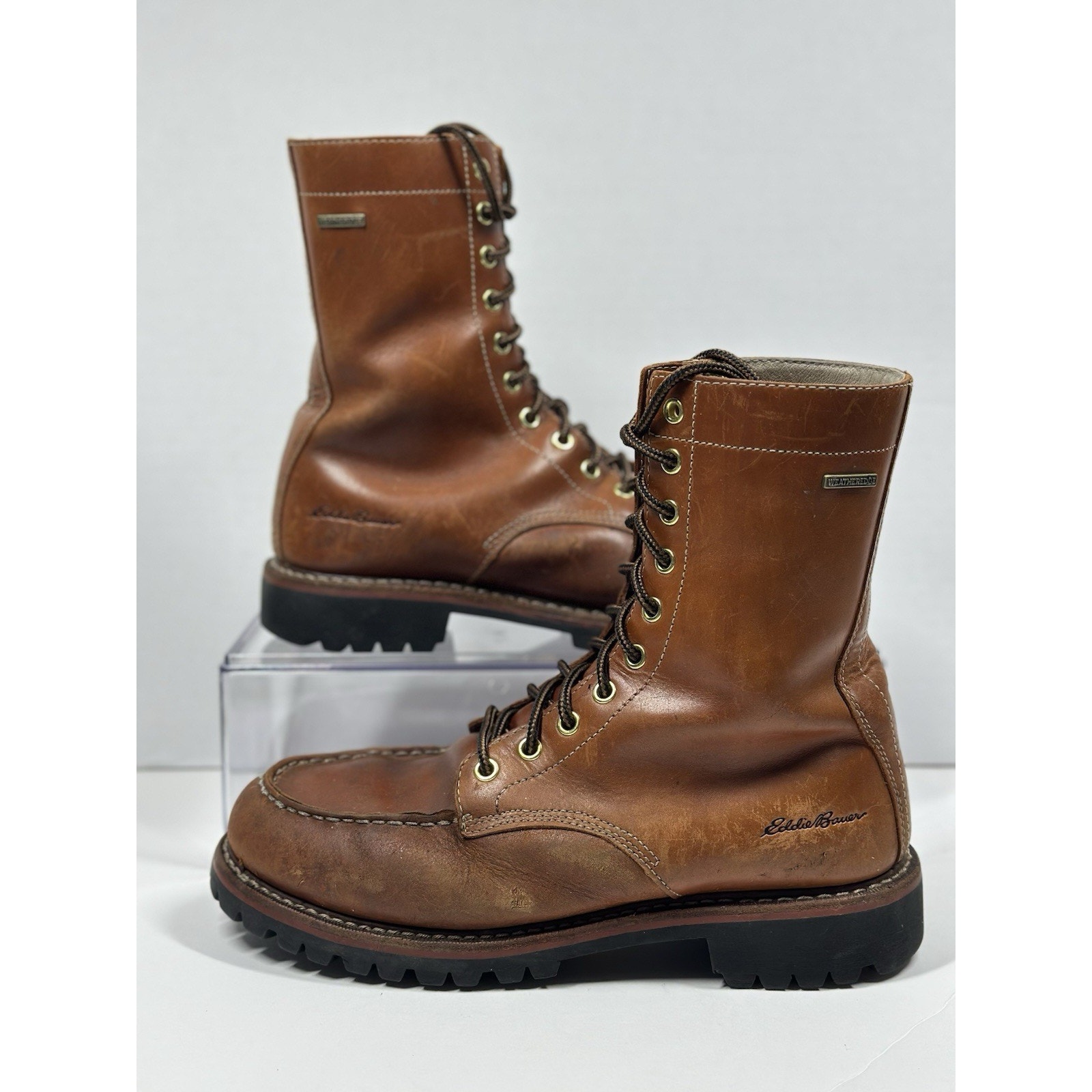 Eddie Bauer K Series Boots Weatheredge Size 8.5 Brown Leather Vibram Bottoms