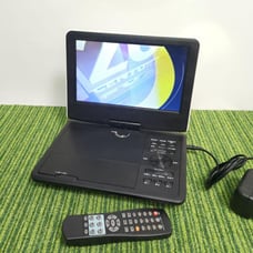 Portable DVD player, approximately 7 inches, with remote control included.