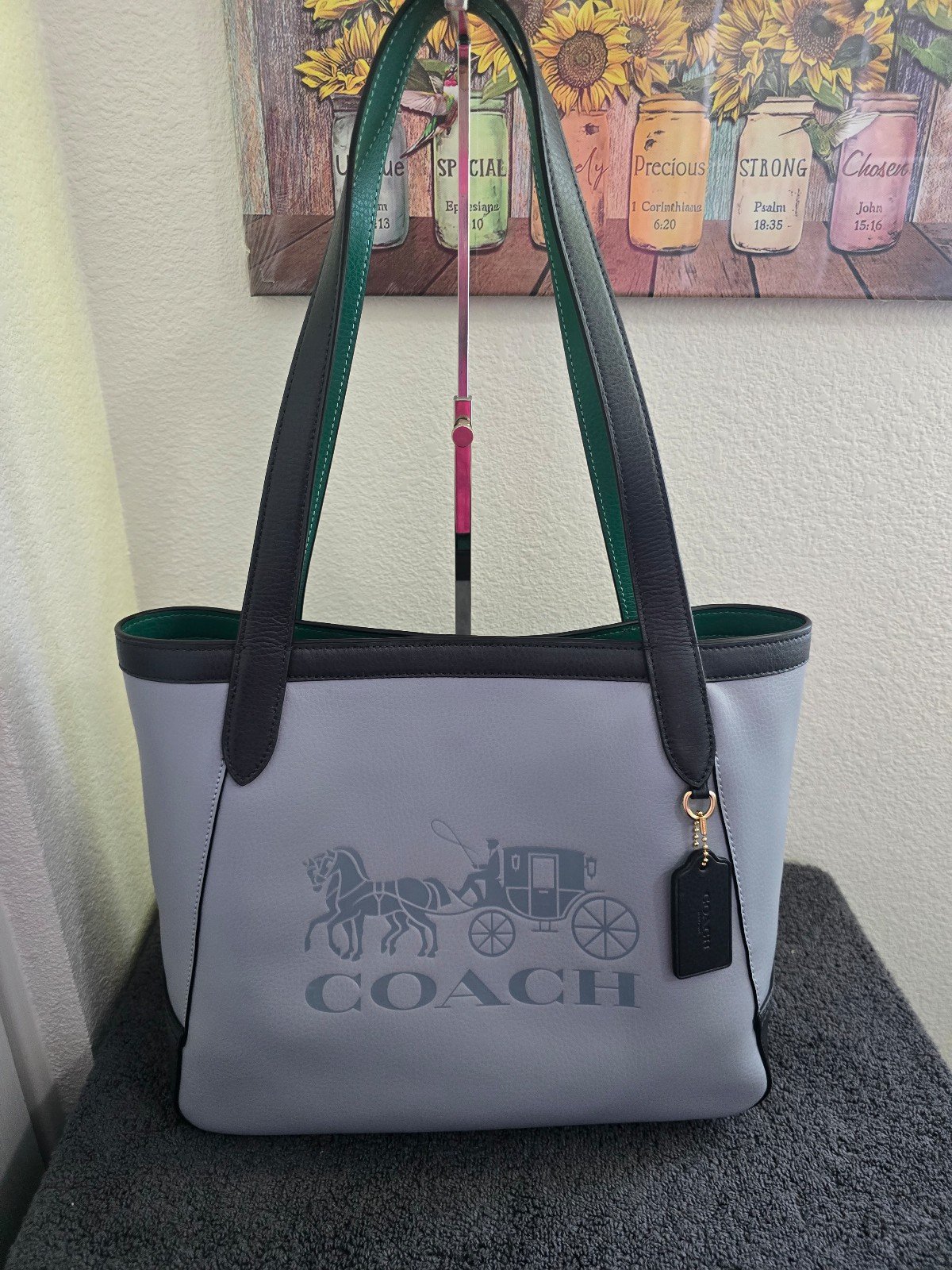 NWOT COACH C5676 Large Tote Colorblock With Horse And Carriage Twilight Blue Bag
