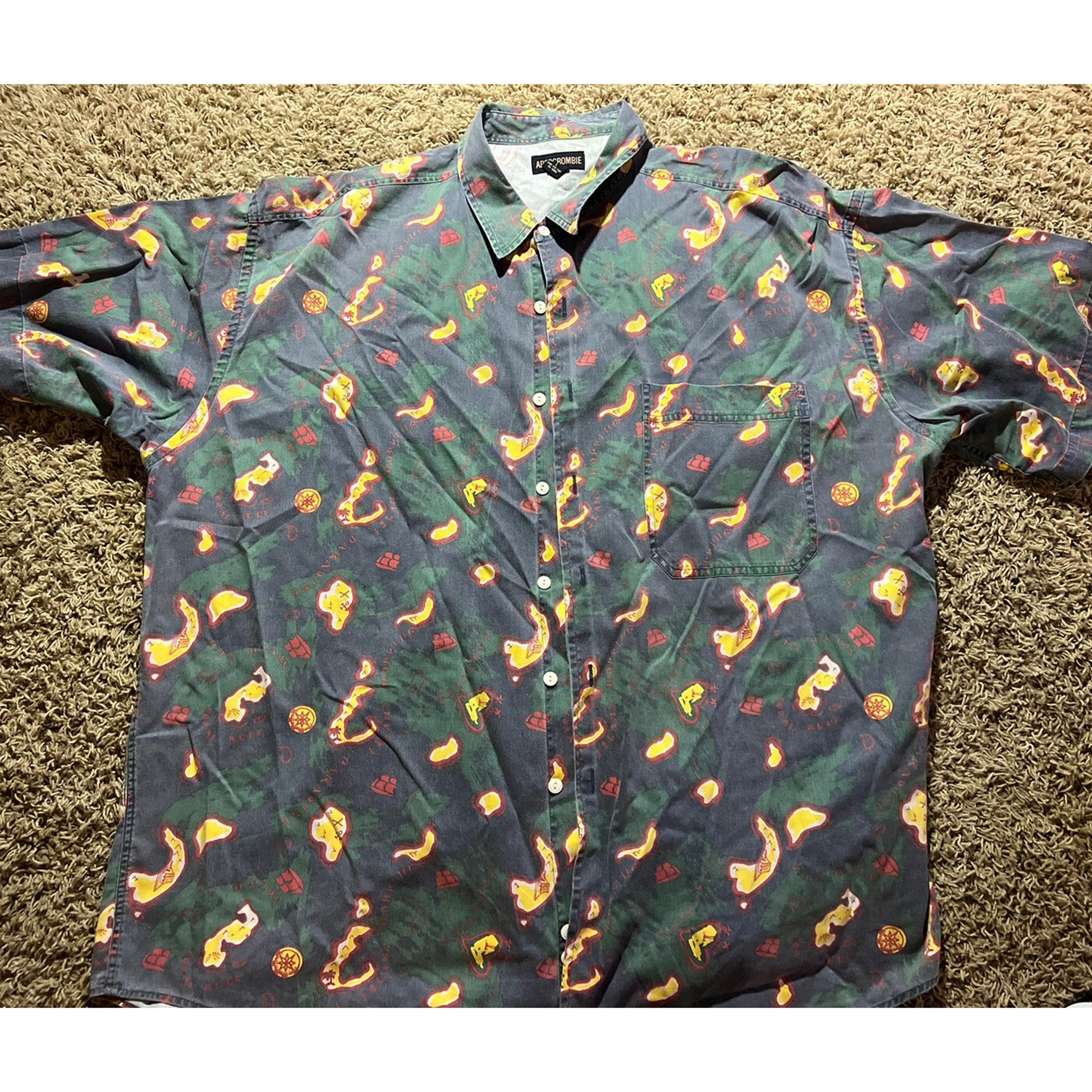 Vintage Abercrombie & Fitch Hawaiian Shirt Mens L Island Hopping Button Up