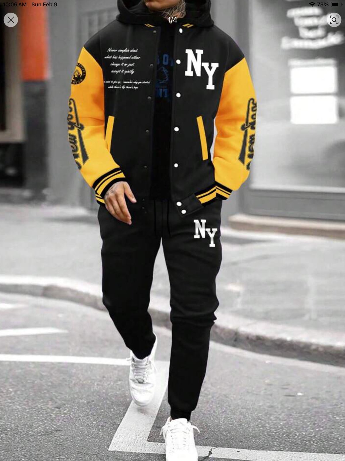 Manfinity Homme 2pcs Men’s Slogan Print Baseball Jacket & Pants Set