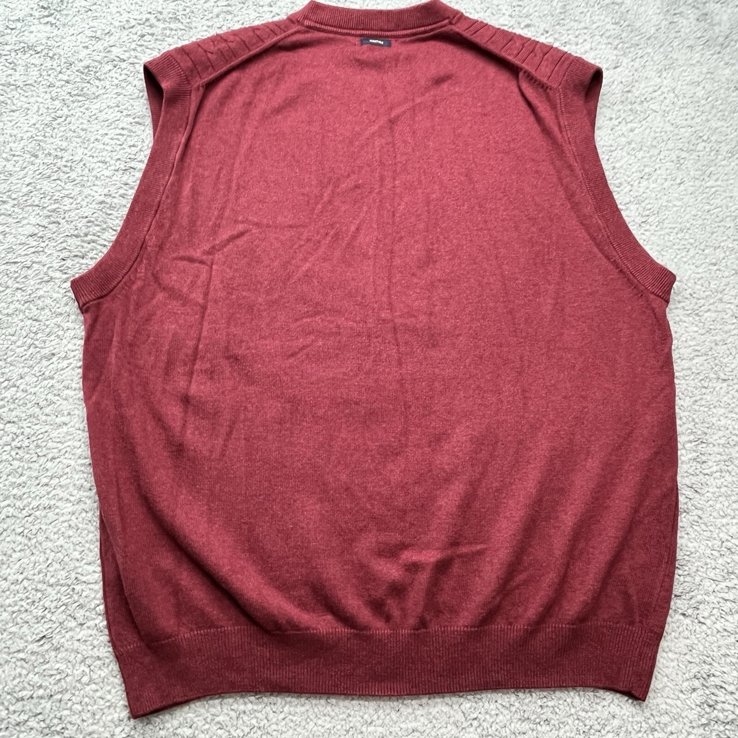 Nautica Sweater Vest Mens 2XLT Cable Knit Burgundy Cotton V-Neck 2XL Tall