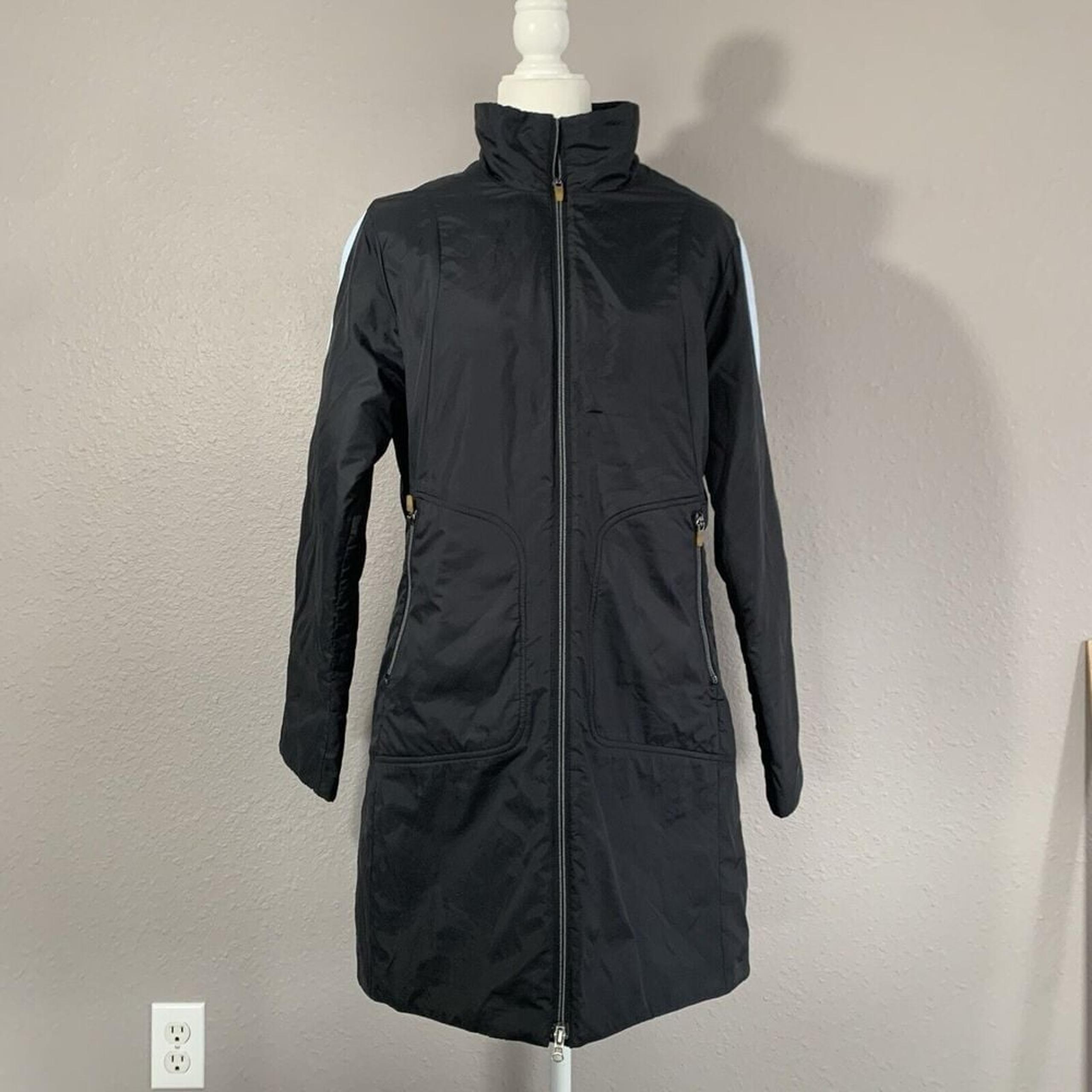 Nike Women's Two-Tone Black Blue Oversized Parka Jacket Pockets 2-Way Zipper Med