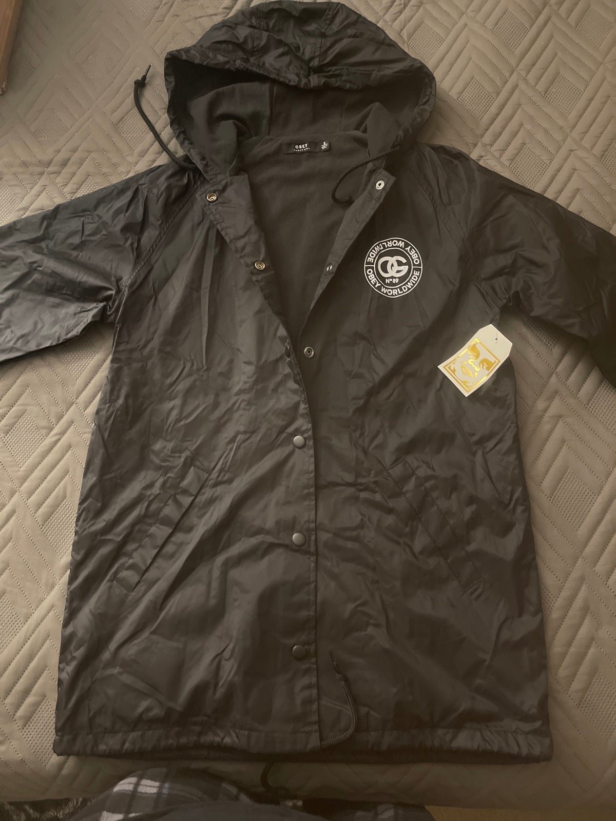 New obey black womens/unisex windbreaker jacket with inside lining size s