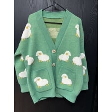 New Korean Women Loose Knitted Sweater Cardigan Buttons L Sheep Jacket Green