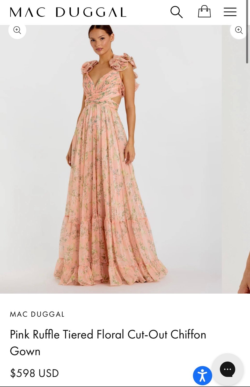 Mac Douggal Pink Ruffle Tiered Cut Out Chiffon Gown