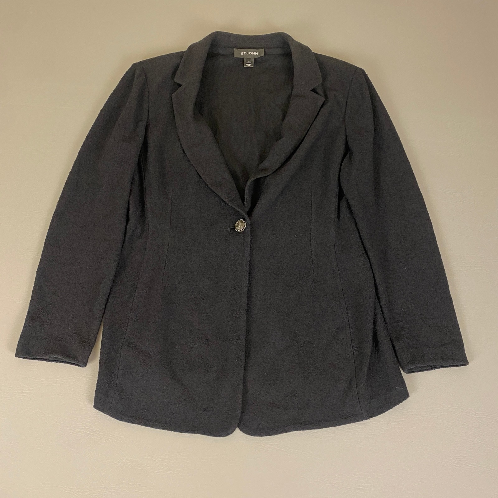 St. John Collection Knit Blazer Jacket Wool Blend Size 14 Black Classic Career