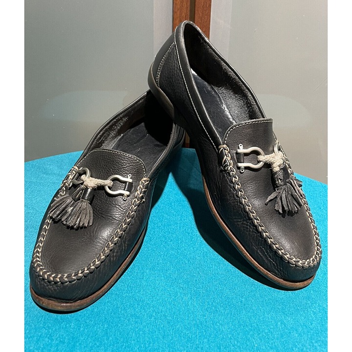 Bally Italy Black 100% Leather Mens Flat Loafer Slip On Driving Shoes Size 8.5 M