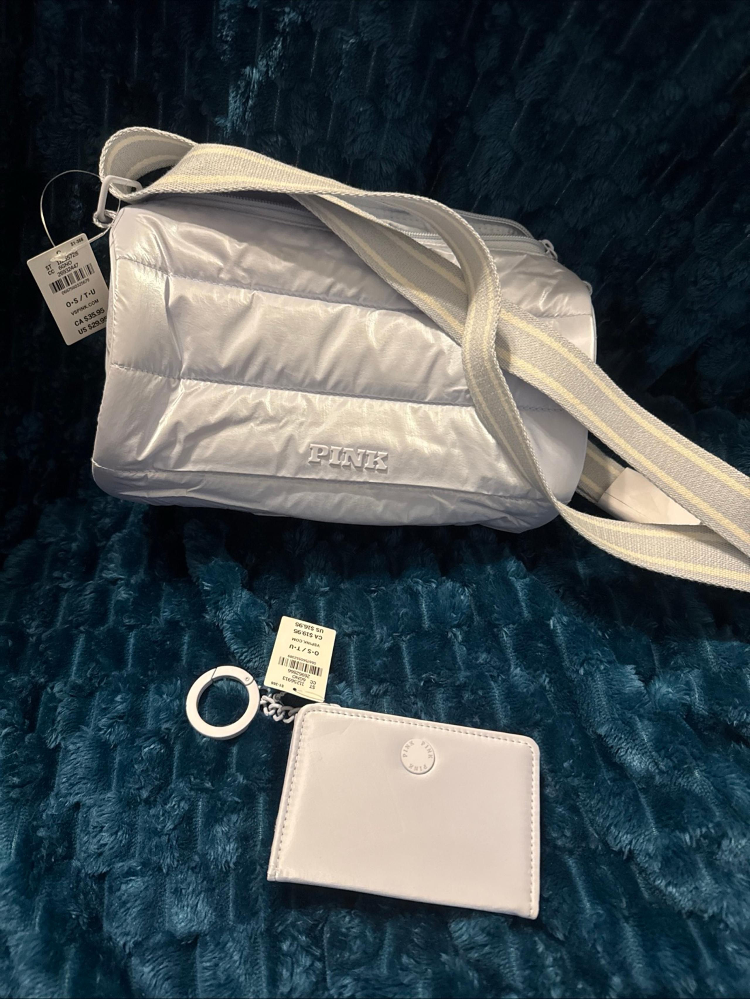 New Victorias Secret Pink Small Crossbody Bag And Blue Wallet Silver T12 9x5x5