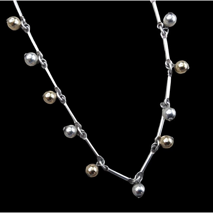 Women's 925 Sterling silver & 14k Gold Bead ball necklace
