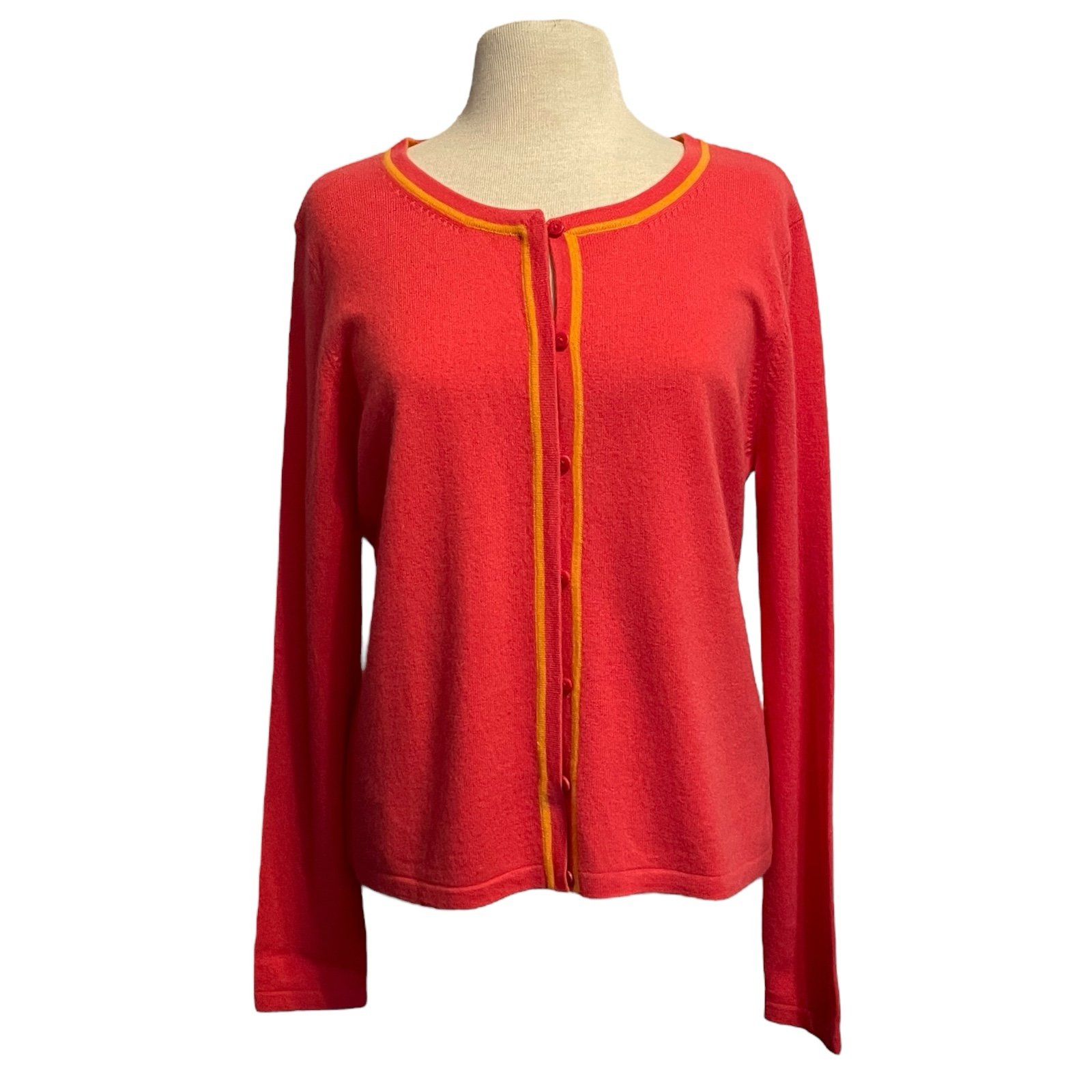 Linda Allard Ellen Tracy Women’s 100% Cashmere Cardigan XL Orange NWT 348