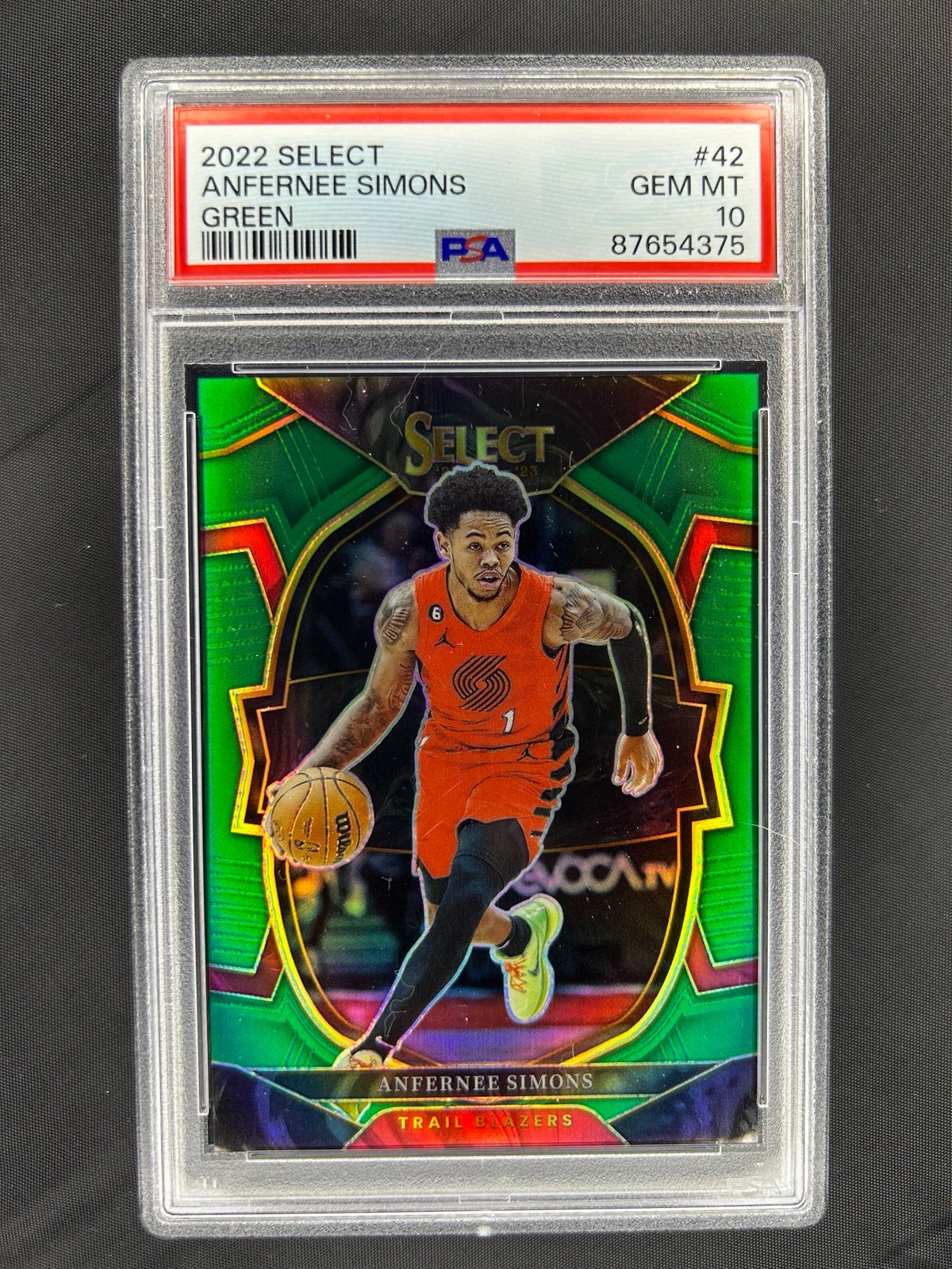 2022-23 Select Prizms True Green Holo 2/5 Anfernee Simons PSA 10 Concourse #42