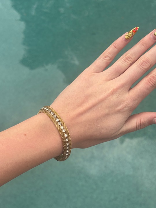 Vintage Gold-Tone Woven Bracelet with Rhinestone Accents