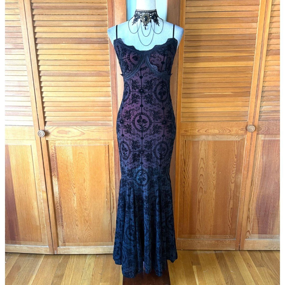 Gothic Victorian My Perfect Love Garden Goth Black Red Mermaid Summer Dress L