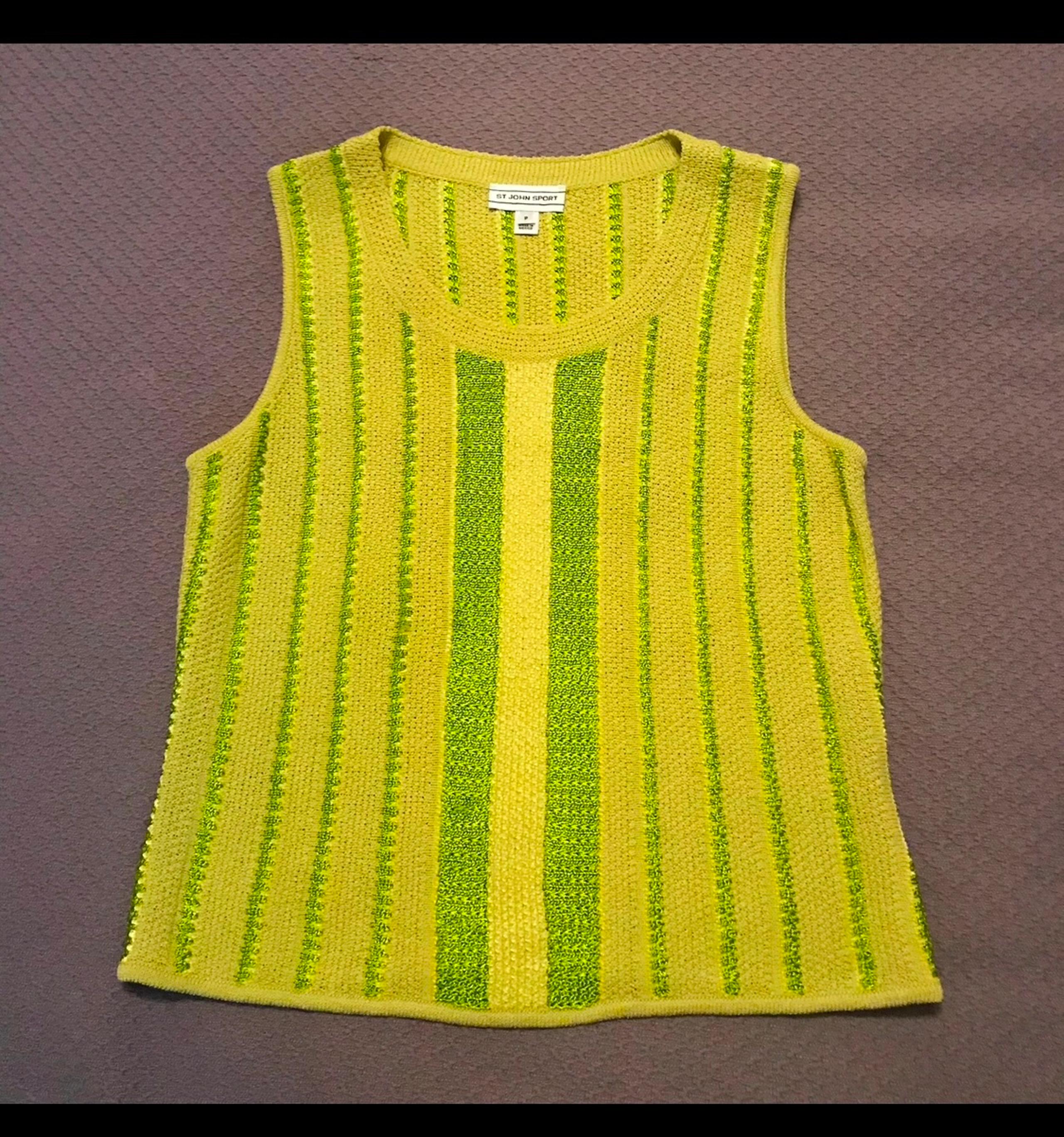 Women's St. John Sports Knit Tank Top Sleeveless Yellow Green Size Small