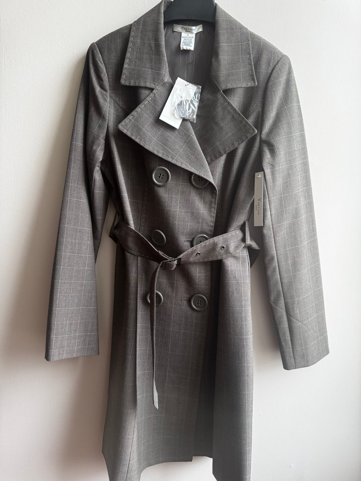 NWT Vertigo Paris Grey Trench Coat Sz S 360