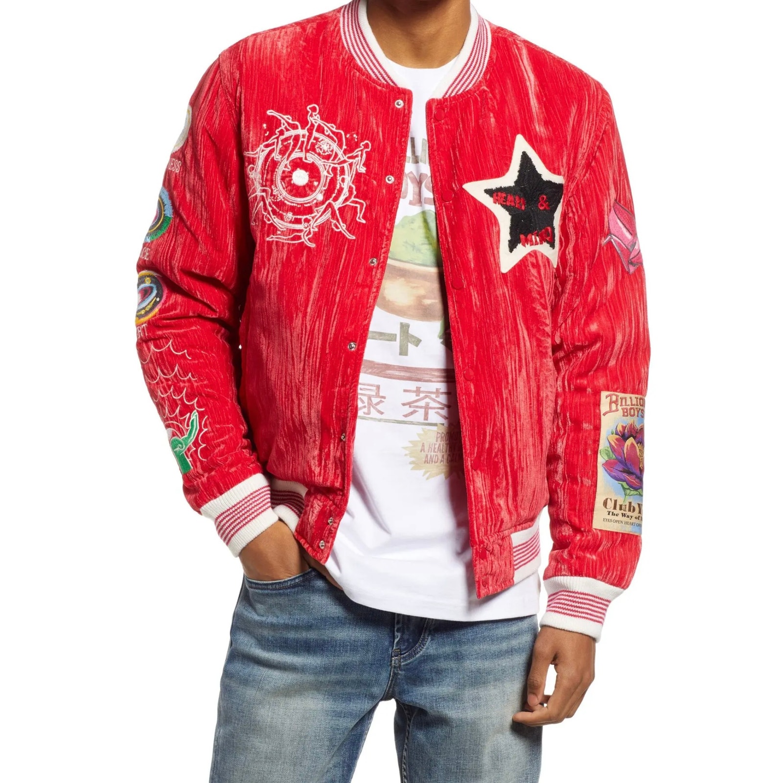Billionaire Boys Club Men's Lollipop Red Seek Inner Peace Varsity Jacket Medium