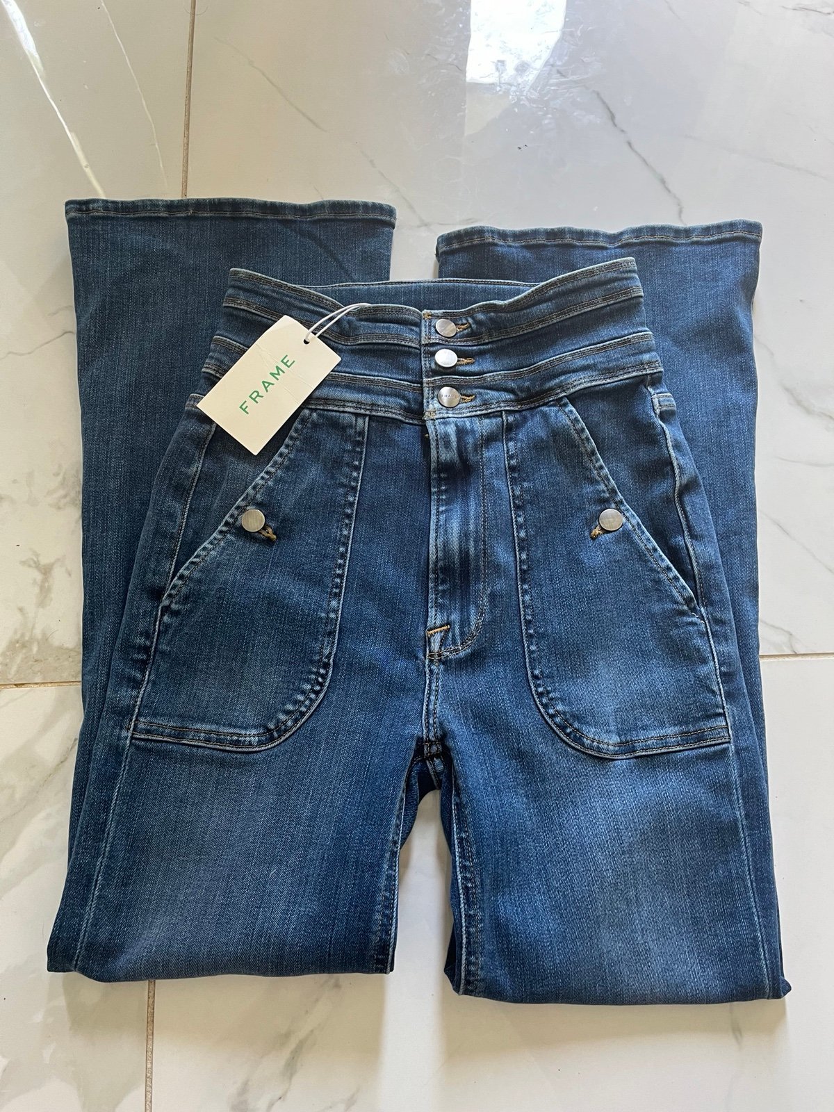 NWT FRAME le crop flare tiered waist jeans