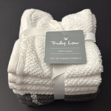 8pc TRULY LOU 100% Cotton Wash Towel Set- 4WT4MLTNLD - White/Moltenlead