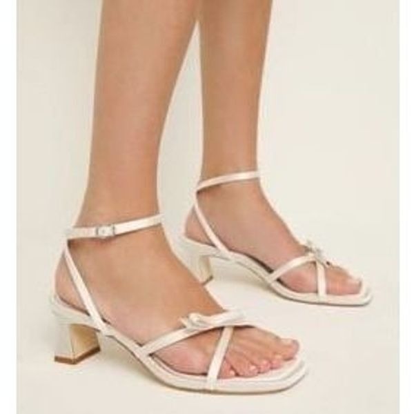 Used Reformation Esther Block Heeled Sandal, Ivory Satin, US women’s size: 8.5