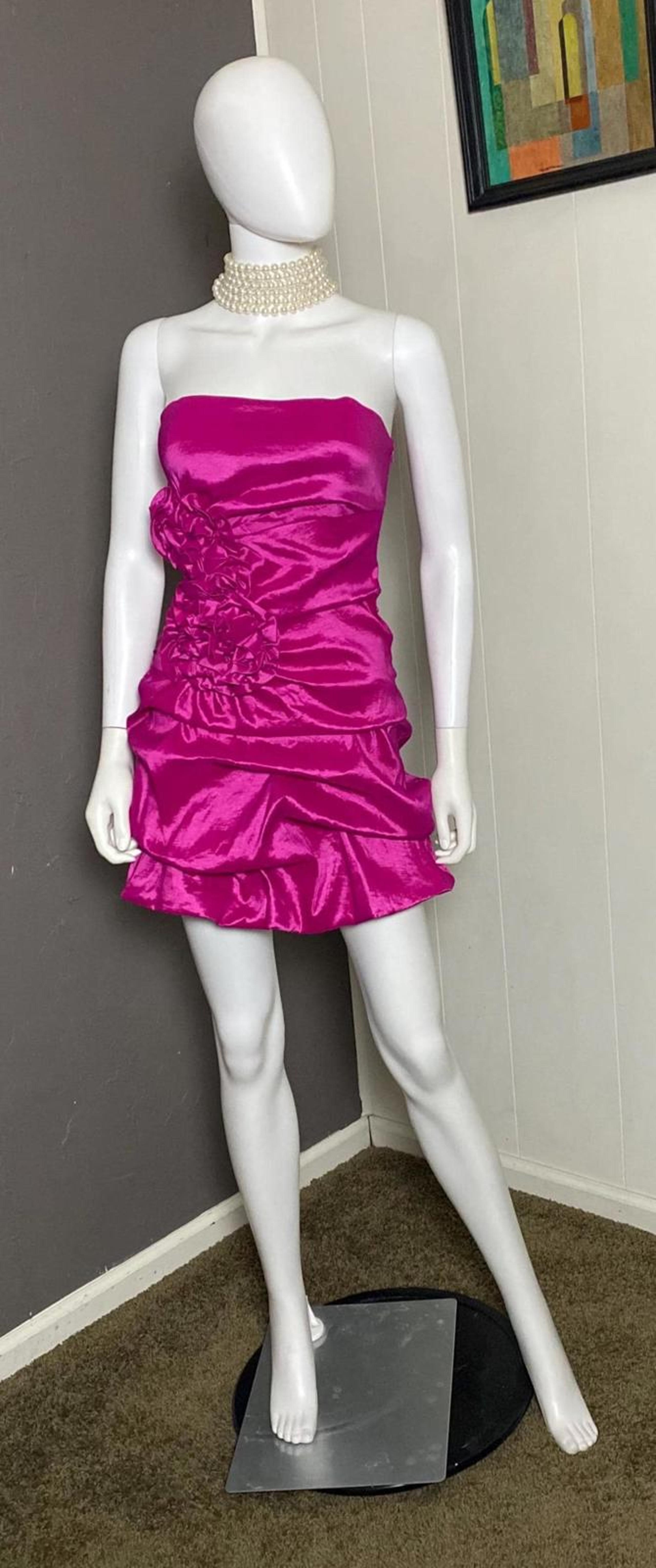 Y2K Hot Pink Party Dress from Masquerade size M Bubble Hem Mini Strapless