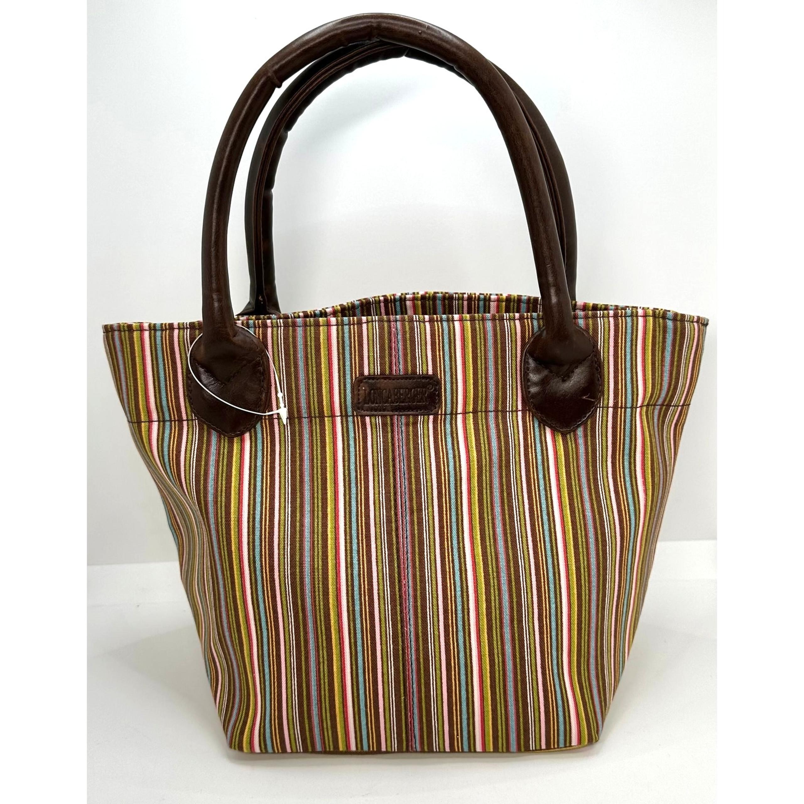 Longaberger Striped Pink Brown Gold Purse Handbag Tote Bag