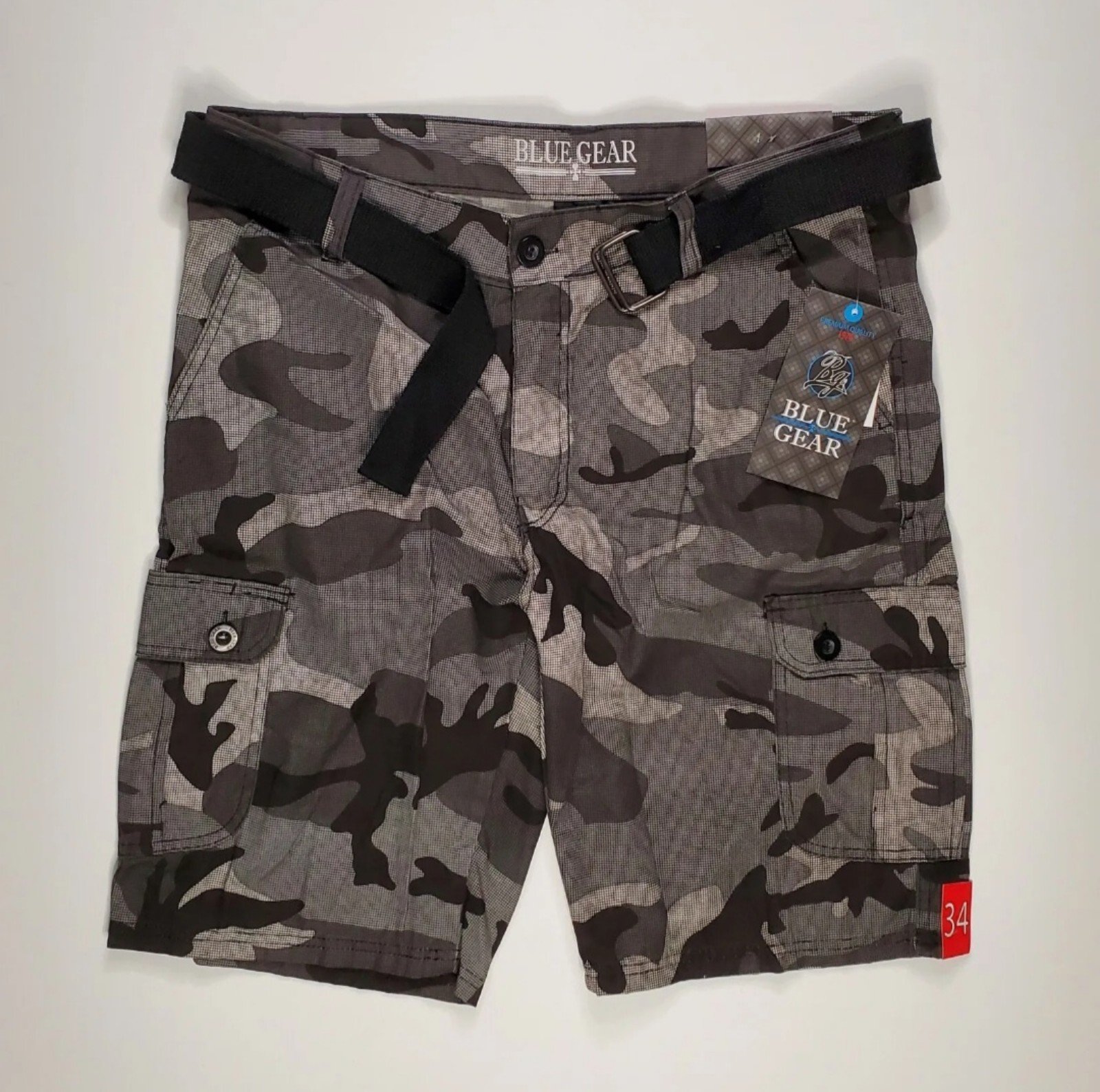 Blue Gear Size 34 Camouflage Belted Cargo Shorts Tech Pockets