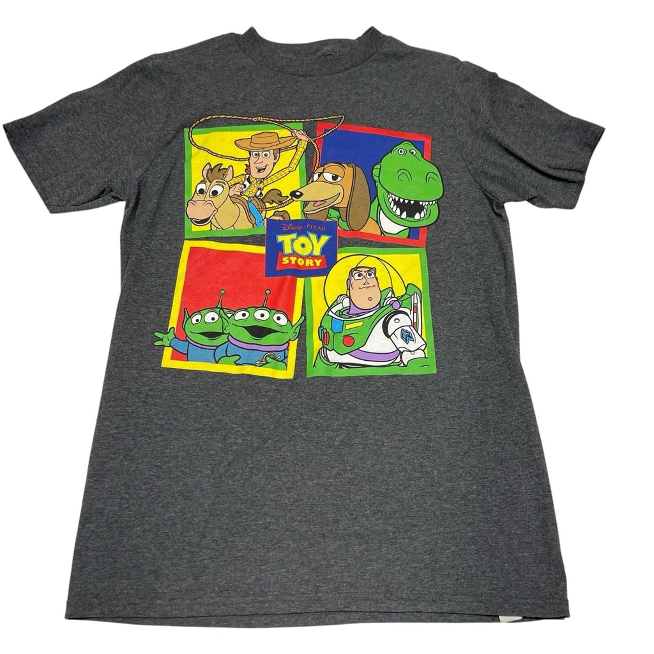 Disney Pixar Toy Story Shirt Kids Sz Large Grey Short Sleeve Woody Buzz Tee EUC
