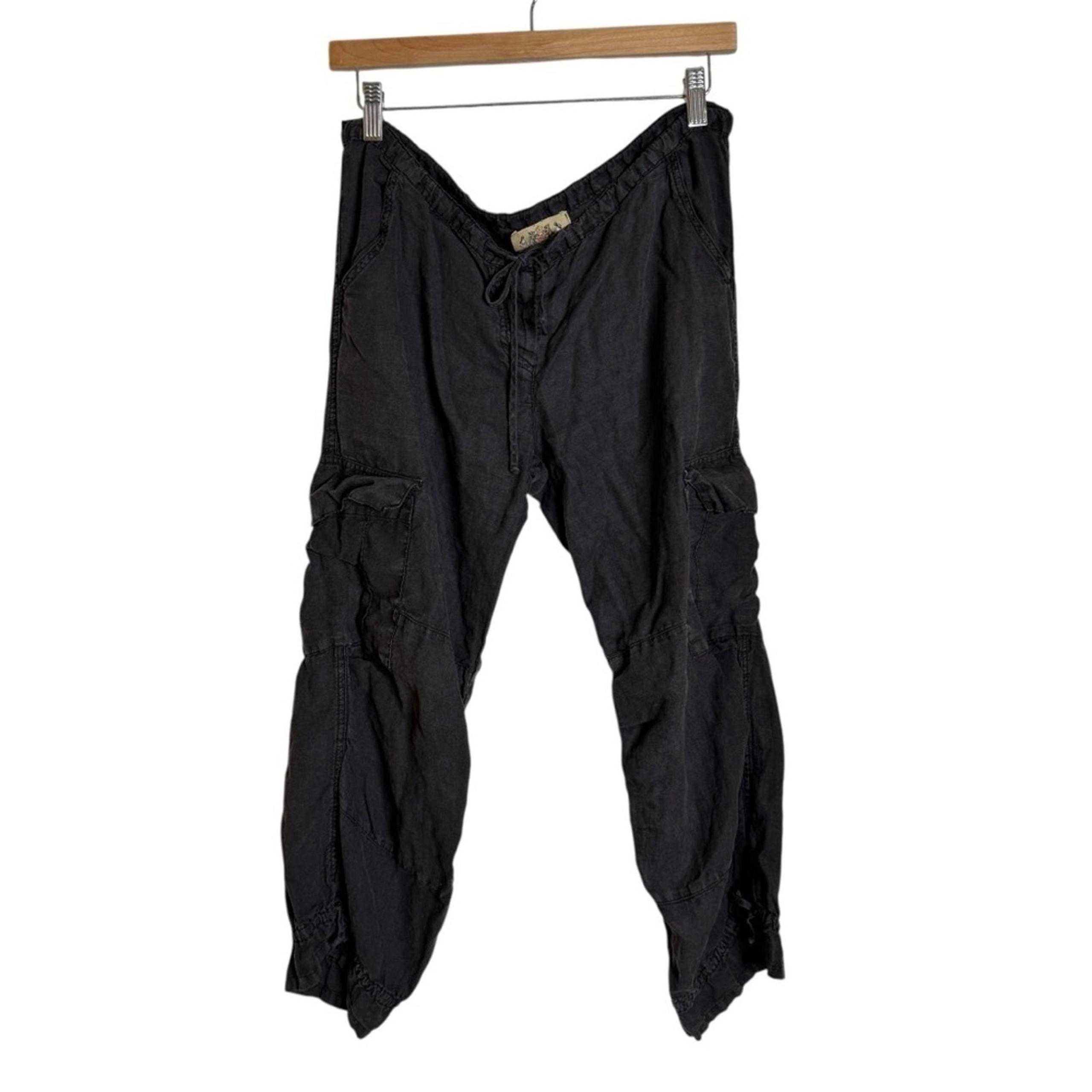 Vintage Y2K Juicy Couture Linen Cropped Cargo Pants Soft Black Womens Medium