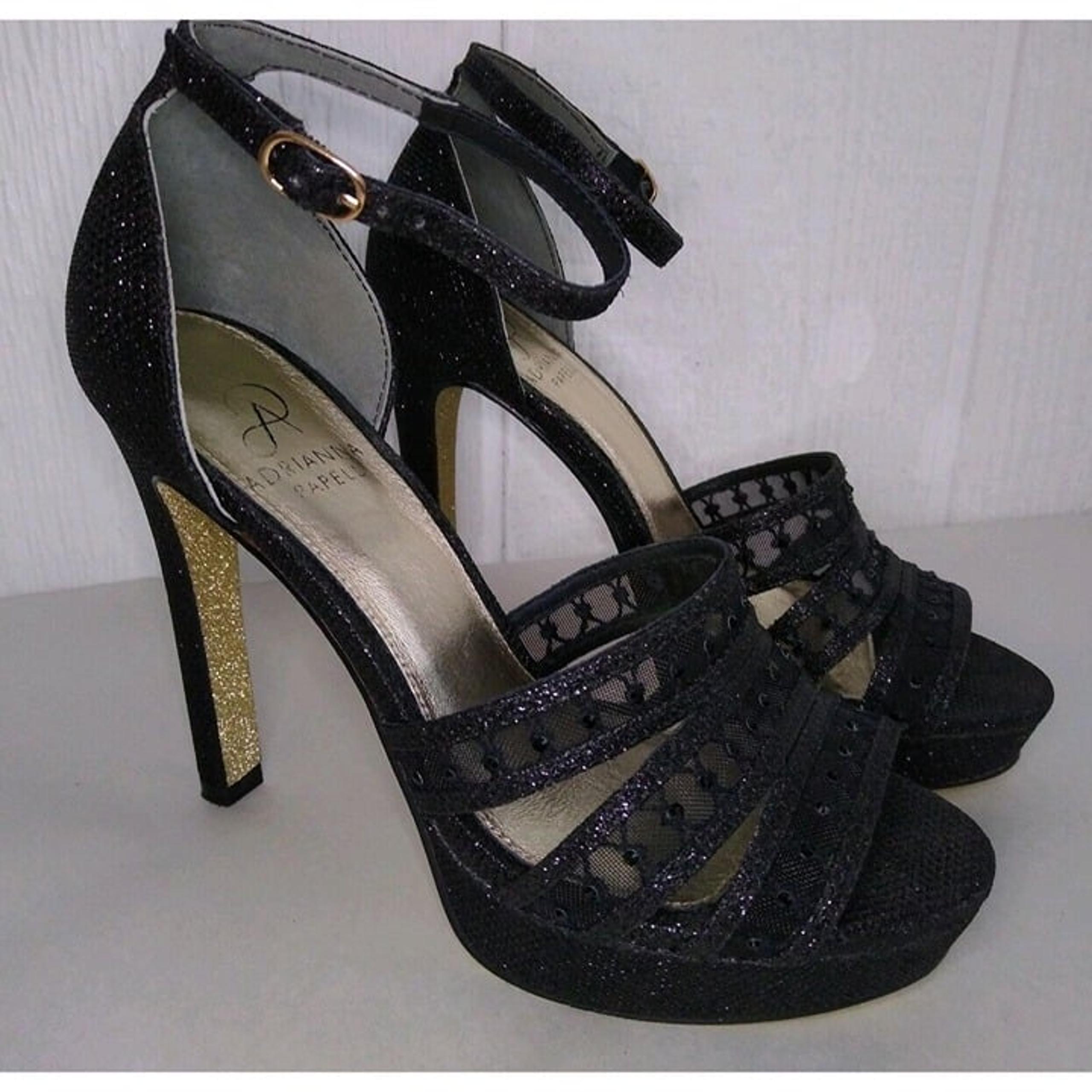 Adrianna Papell Womens 6.5 M Black Sparkly Peep Toe Strappy High Heel Dress Shoe