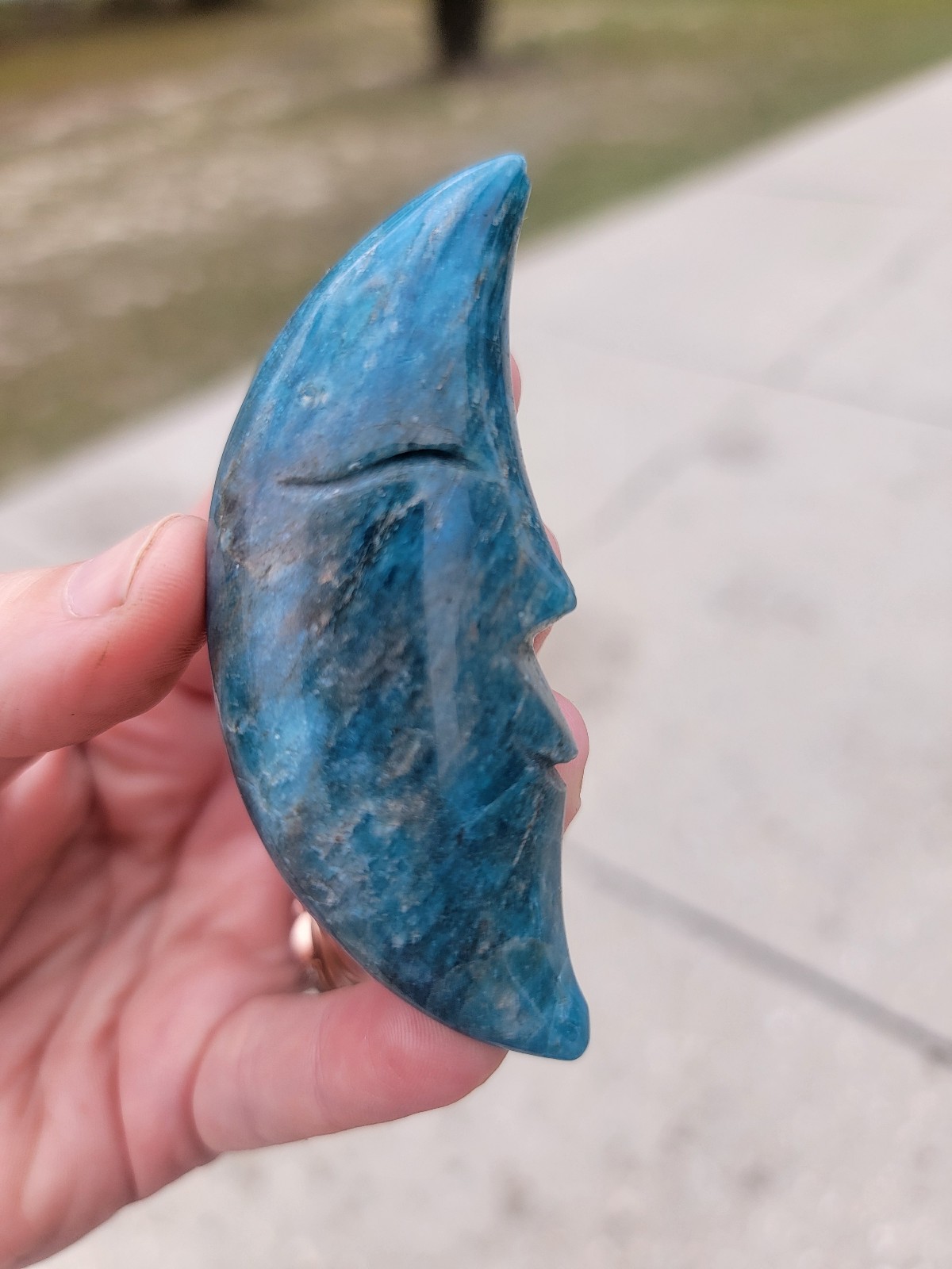 Blue Apatite Moon Carving