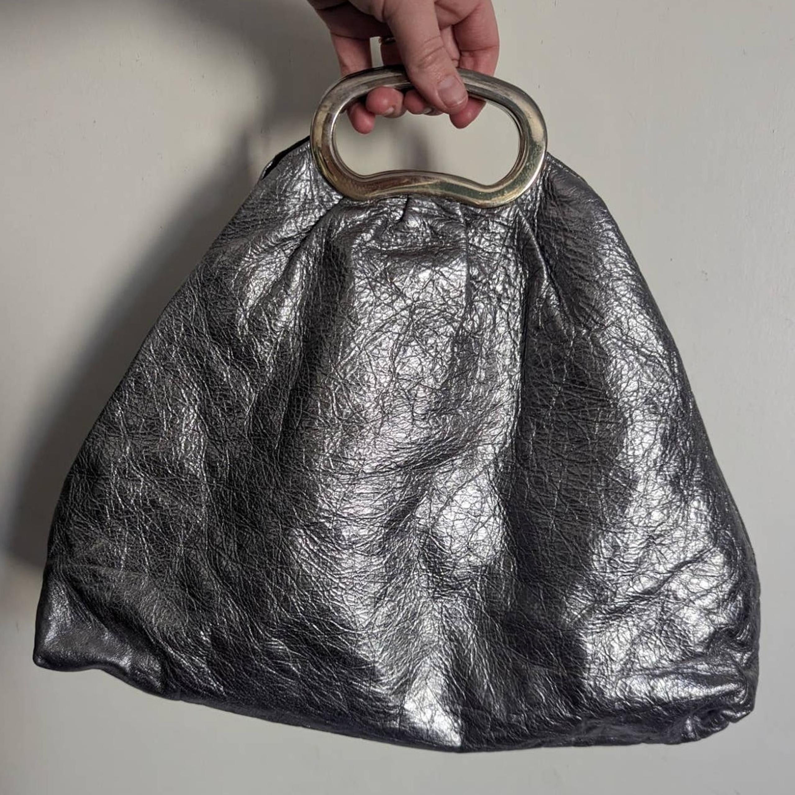 Foley + Corinna Metallic Leather Triangle Handbag Clutch with Metal Handles