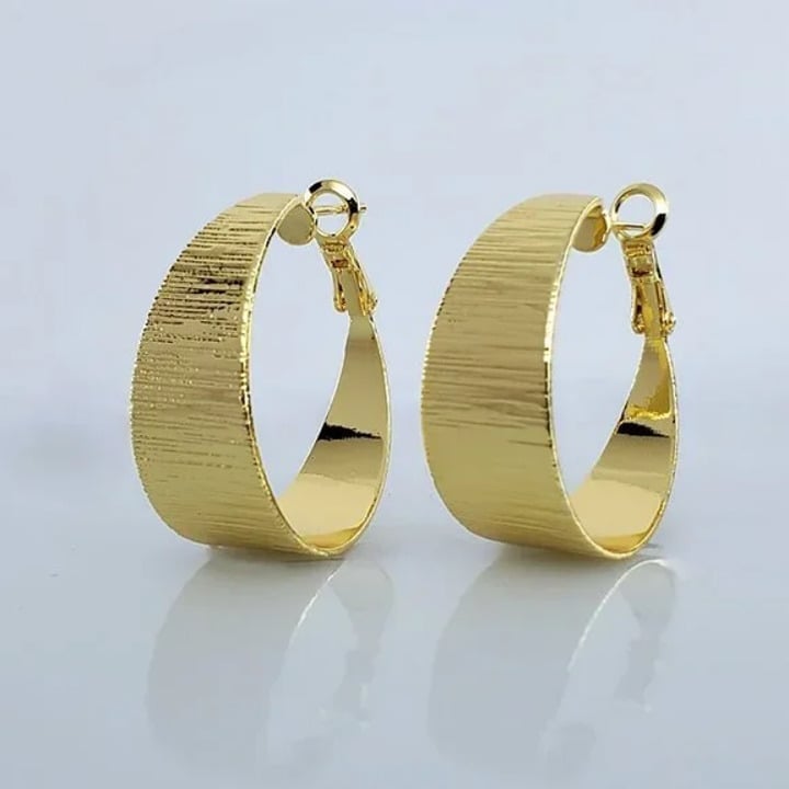 14K Gold Womens Small Etched Hoop Earrings Ladies 14 KSilver Textured Jewelry