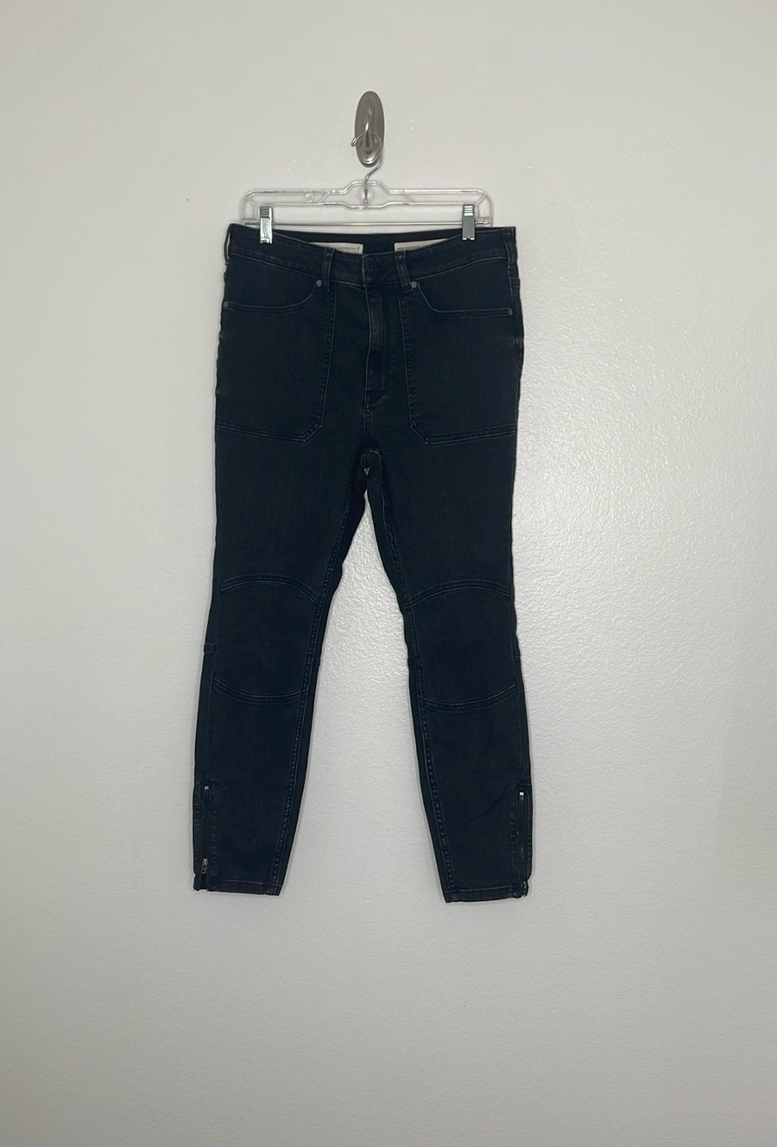 Anthropologie PILCRO high-rise denim black stretch leggings ankle zippers Sz 32