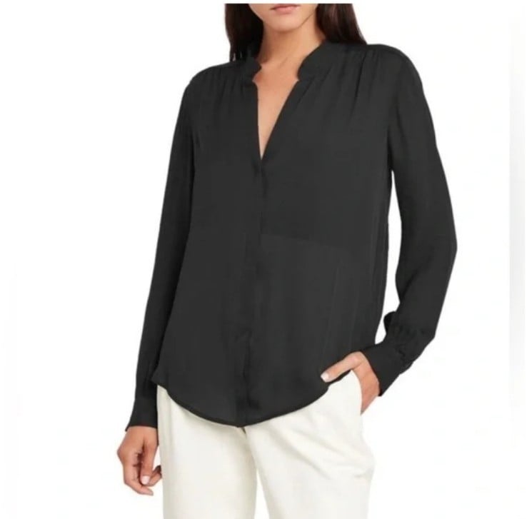 L'agence Bianca 100% Silk Black Long Sleeve Hidden Button Shirt size L