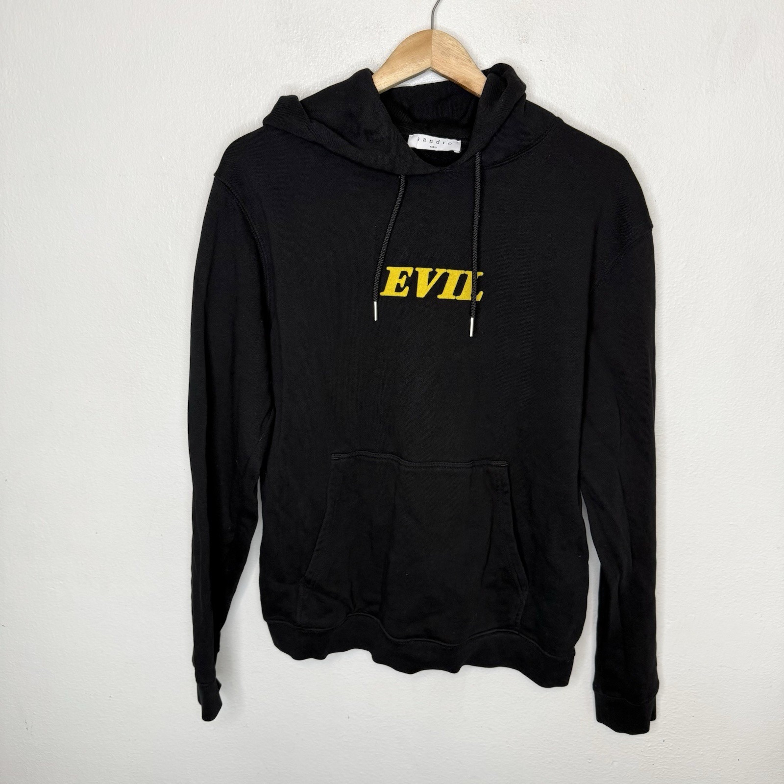 Sandro Paris Evil Hoodie Sweatshirt Black Yellow Men's Large
