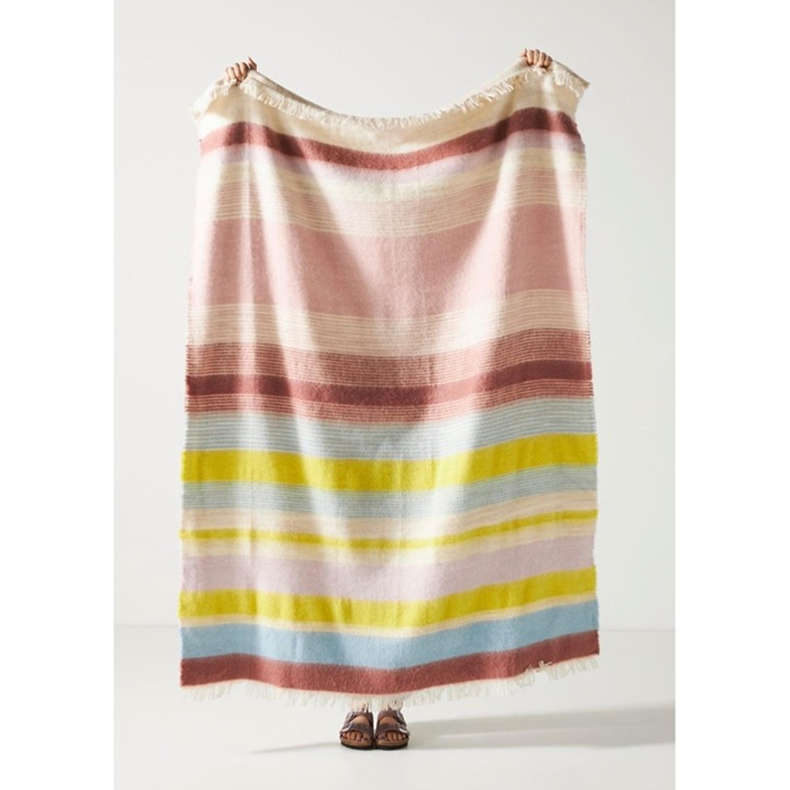 Anthropologie Bright Stripe Blanket Throw Cosy Knit O/S