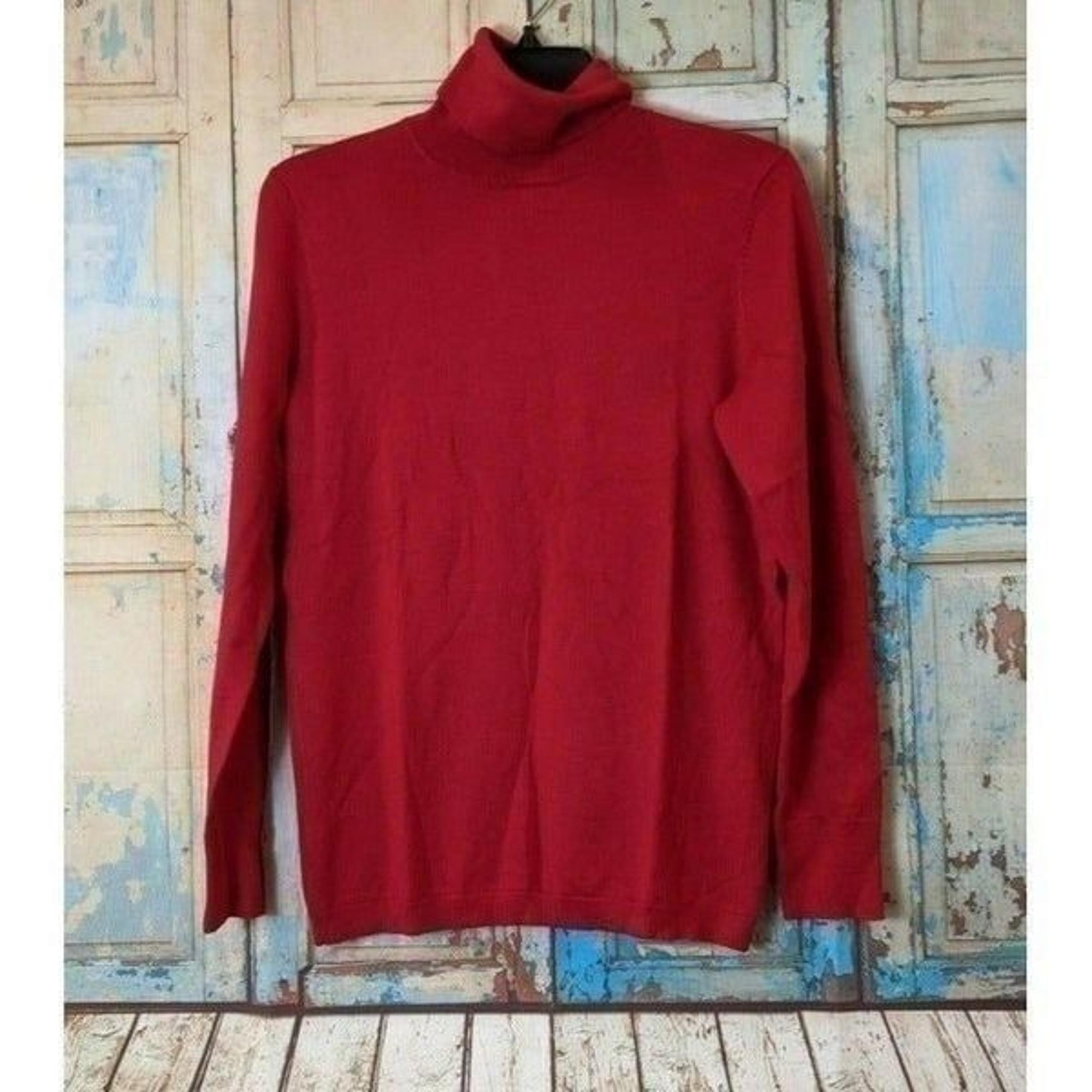 Talbots Womens Small Red Turtle Neck Long Sleeves Button Cuff Pullover Sweater