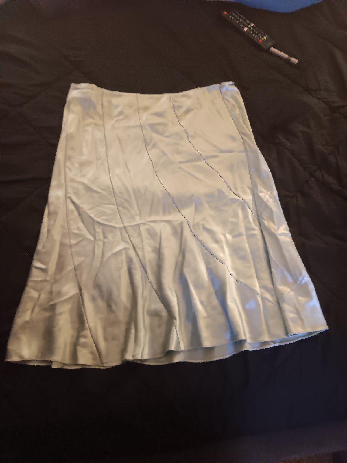 Light blue satin midi skirt