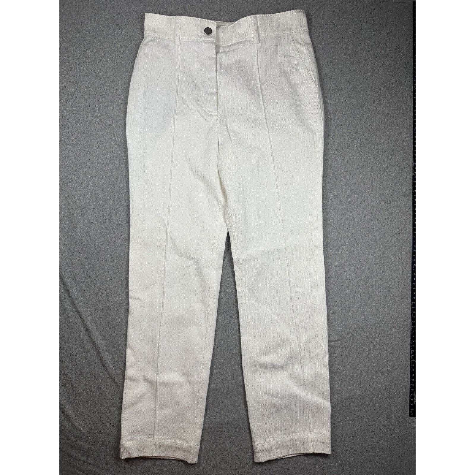 Akris Womens Zipper Fly Pleated Straight Leg Pants White Cotton Size 8