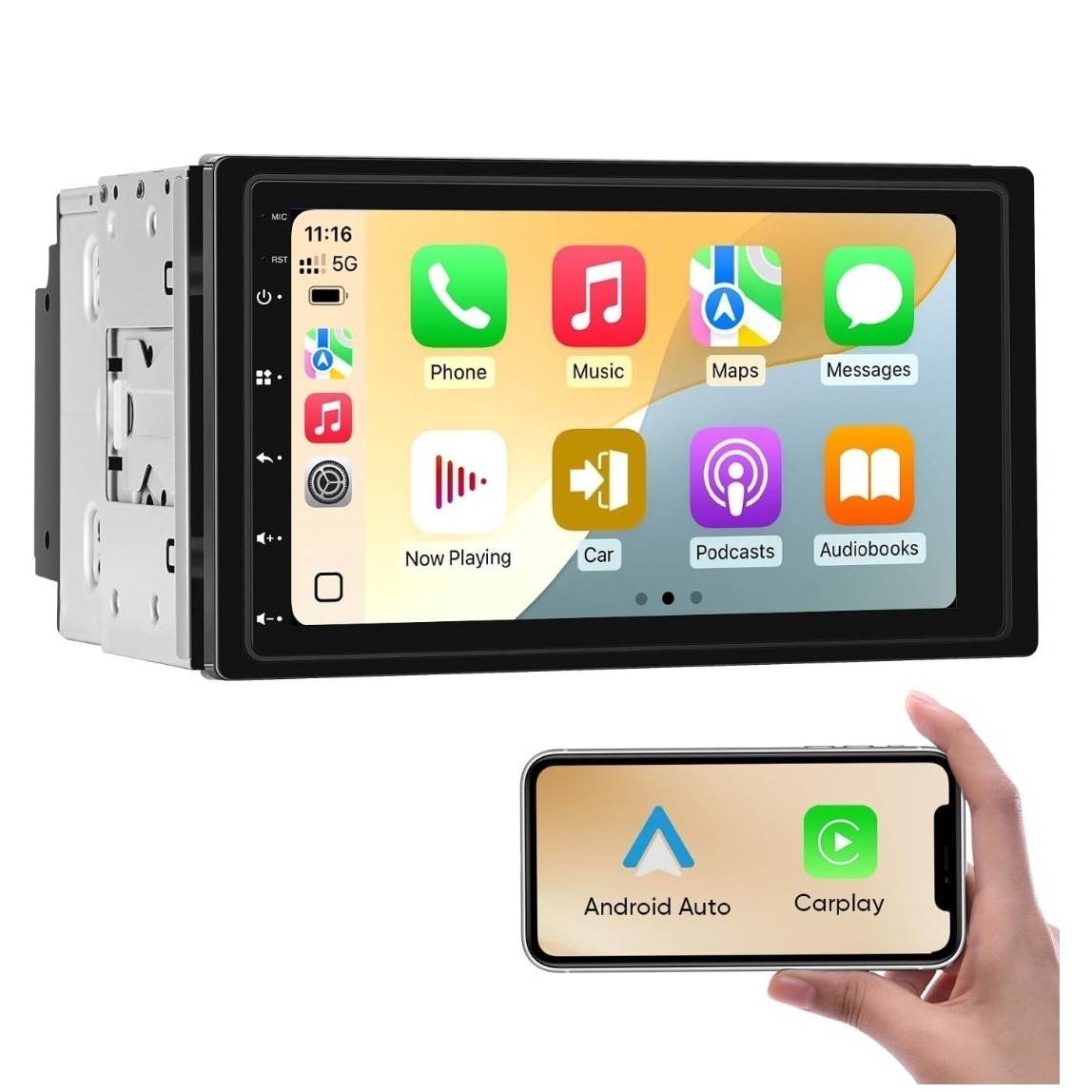 7" Double Din Car Stereo with Wireless CarPlay & Android Auto, 6+64G HD
