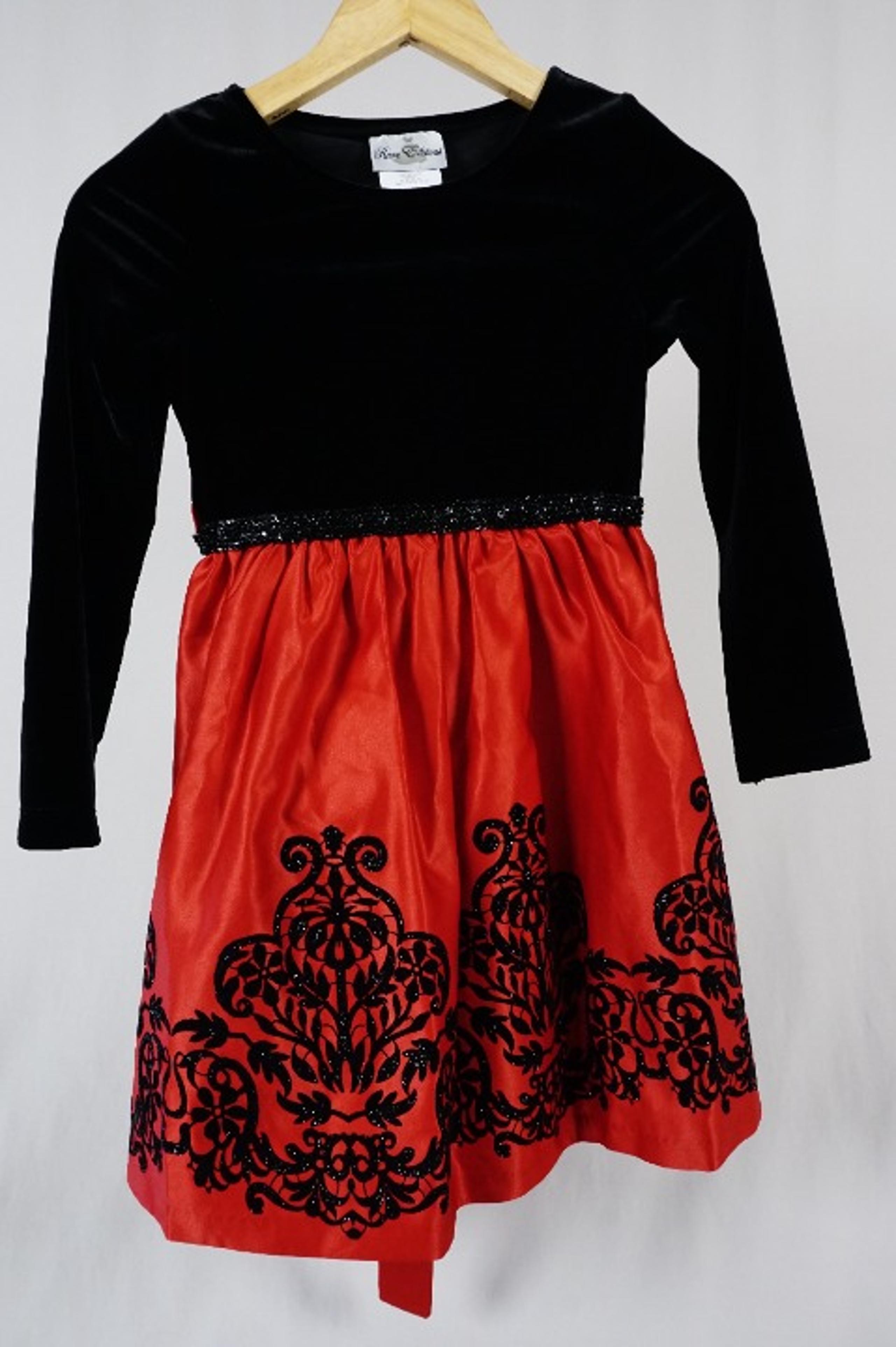 Rare Editions Girls Red/Black Velure Holiday Christmas Dress Size 8