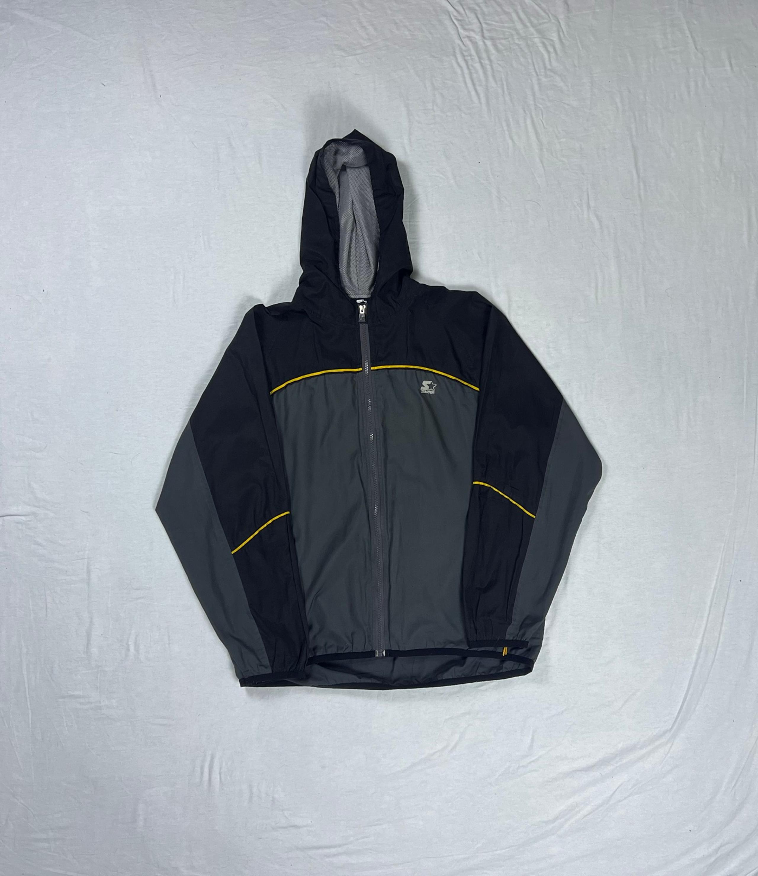 Vintage y2k black Grey yellow Stripe windbreaker mens medium - Starter