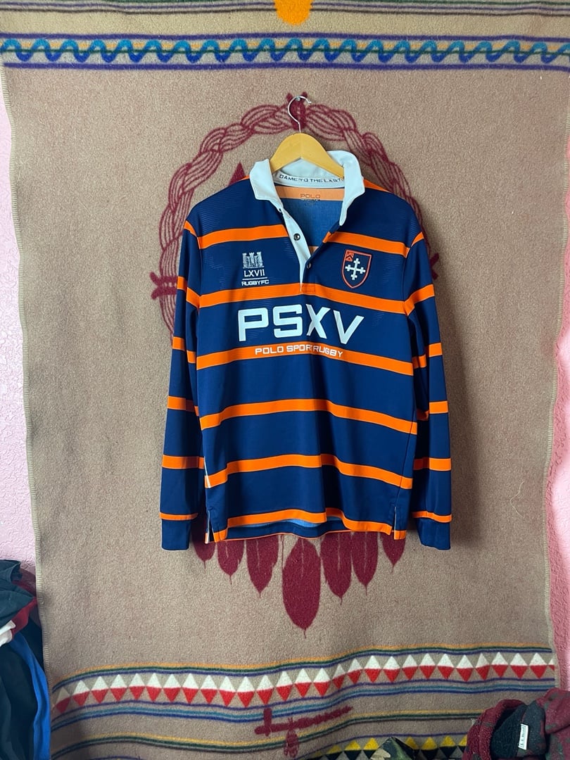 Polo Sport Rugby Polo Shirt Blue Orange Striped