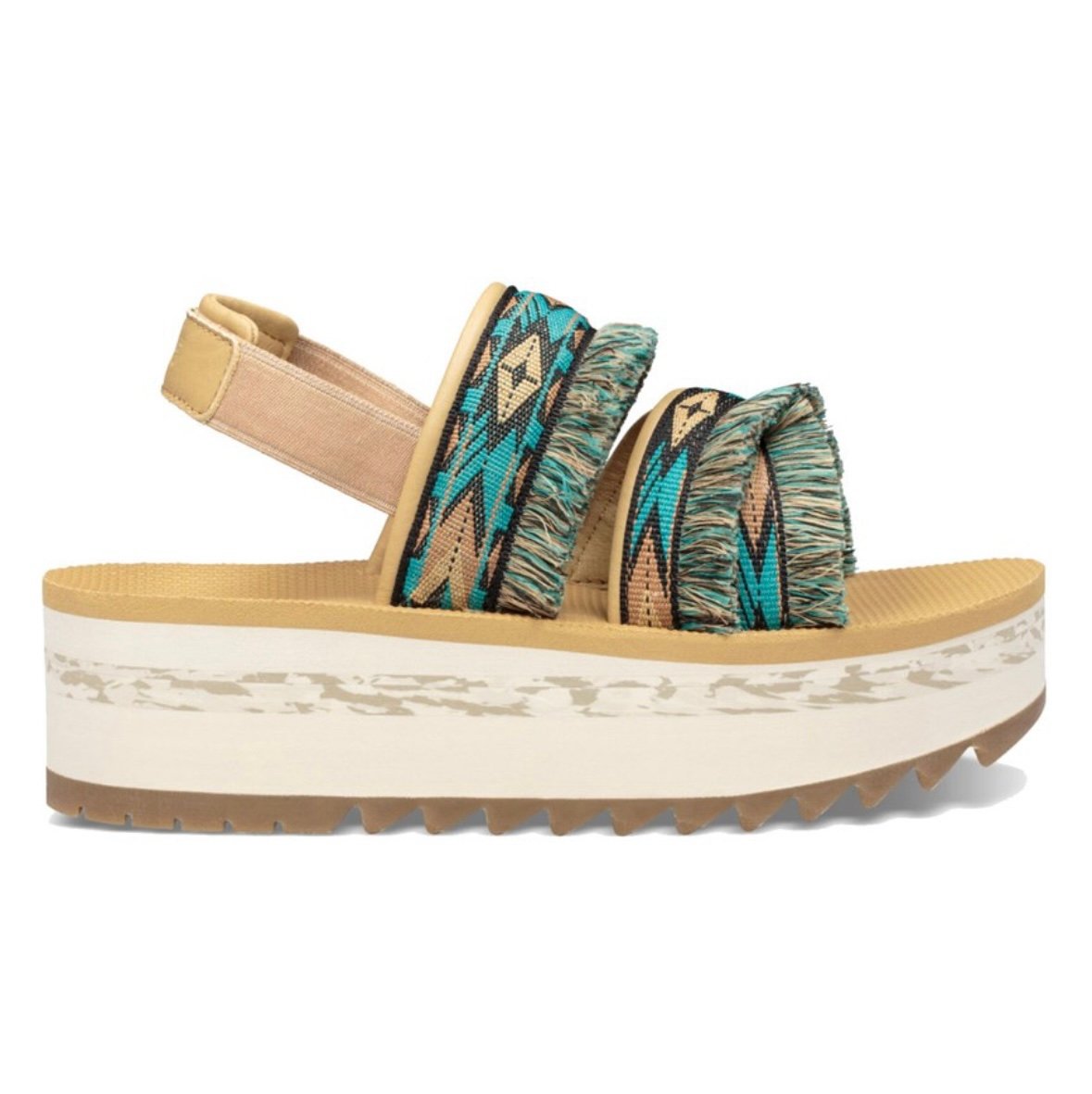 Teva Flatform Ceres Sandals Womens 7 Double Diamond Teal Blue Boho Fringe Aztec