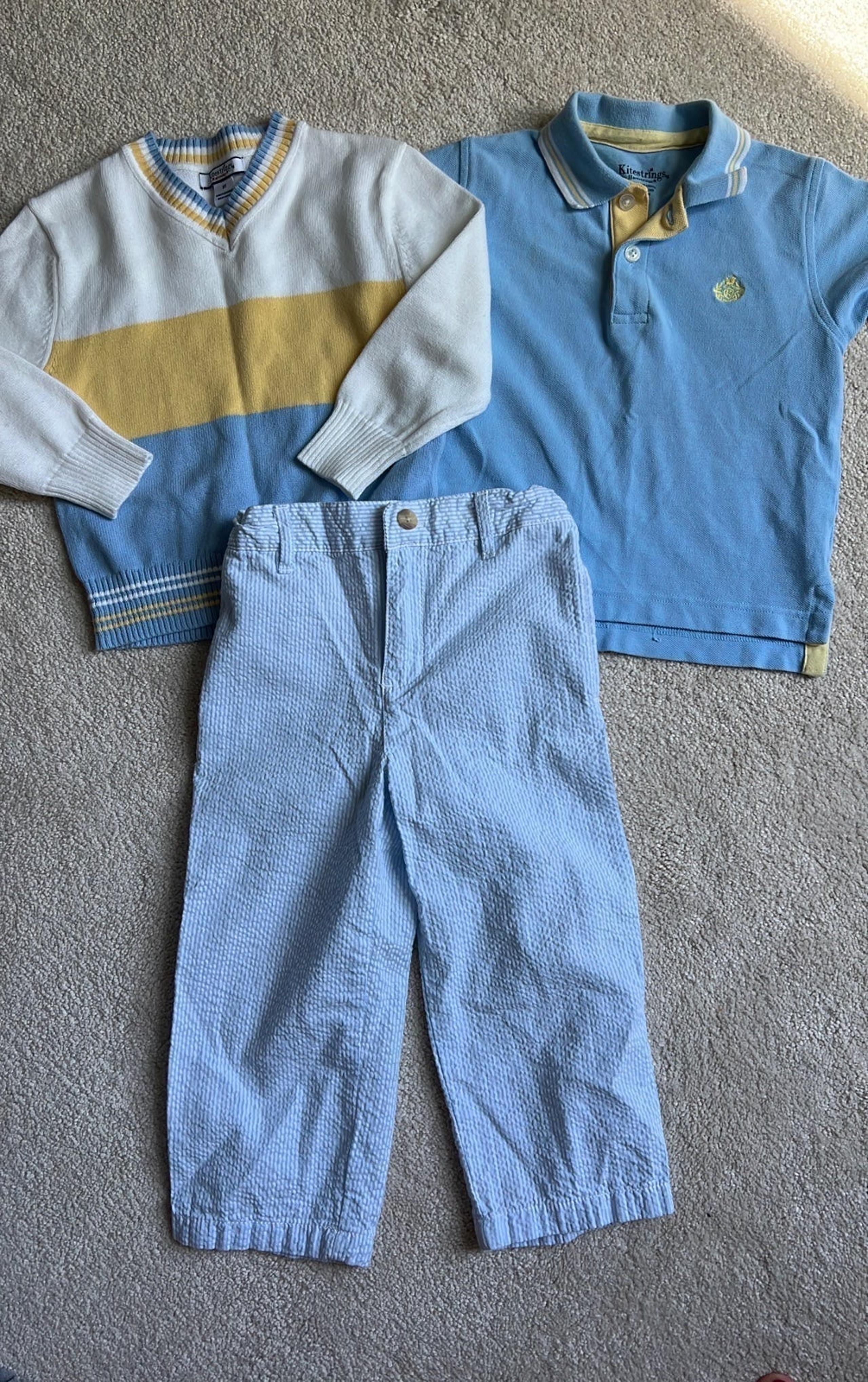 Boys outfit - 3T pinstripe pants, polo and sweater
